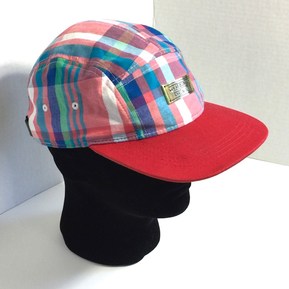 City Hunter Men's 5 Panel Plaid Baseball Cap View 3